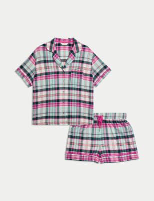 

Womens M&S Collection Pure Cotton Checked Shortie Set - Green Mix, Green Mix