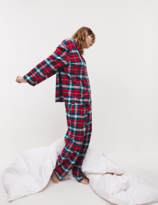 

Womens M&S Collection Pure Cotton Checked Pyjama Set - Red Mix, Red Mix