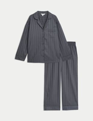 

Womens Autograph Pure Cotton Sateen Striped Pyjama Set - Charcoal, Charcoal