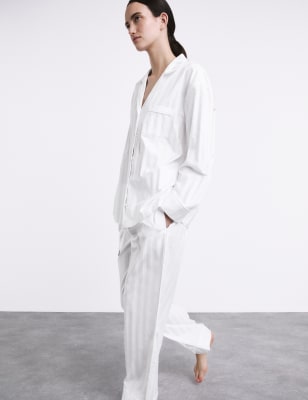 

Womens Autograph Pure Cotton Sateen Striped Pyjama Set - White, White