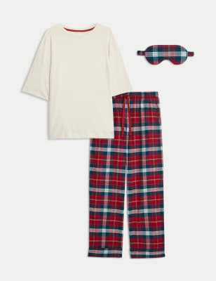 

Womens M&S Collection Women's Checked Family Christmas Pyjama Set With Eye Mask - Red Mix, Red Mix