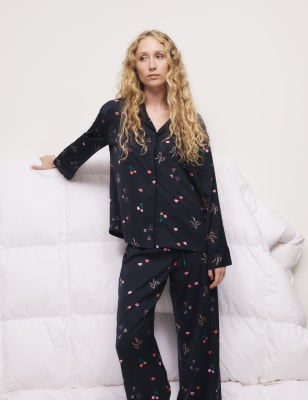 

Womens M&S Collection Dream Satin™ Printed Revere Pyjama Set - Navy, Navy