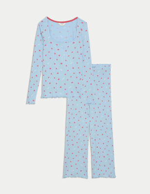 

Womens M&S Collection Cool Comfort™ Printed Ribbed Pyjama Set - Light Wedgewood, Light Wedgewood