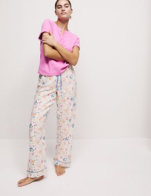 Womens M&S Collection Cotton Blend Floral Pyjama Set - Pink Mix
