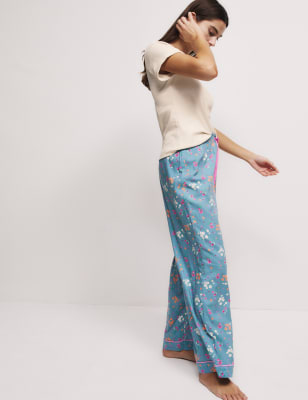 

Womens M&S Collection Cotton Blend Floral Pyjama Set, Ivory Mix