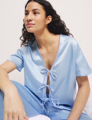 

M&S Collection Conjunto de Pijama con lazo frontal Dream Satin™Womens - Light Wedgewood, Light Wedgewood