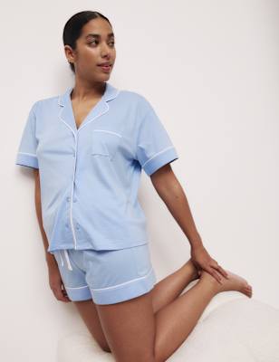 

Womens Body by M&S Cotton Modal Revere Shortie Set, Light Blue