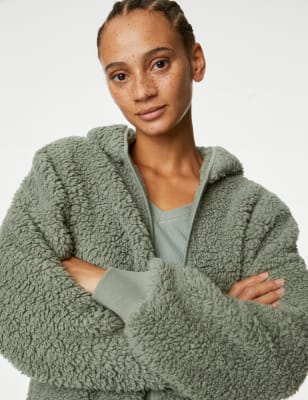 

Womens M&S Collection Teddy Borg Hooded Cardigan - Dusty Green, Dusty Green