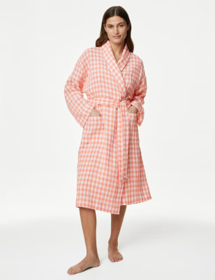 

Womens M&S Collection Muslin Checked Dressing Gown - Apricot, Apricot
