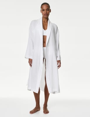 

Womens M&S Collection Pure Cotton Textured Dressing Gown - White, White