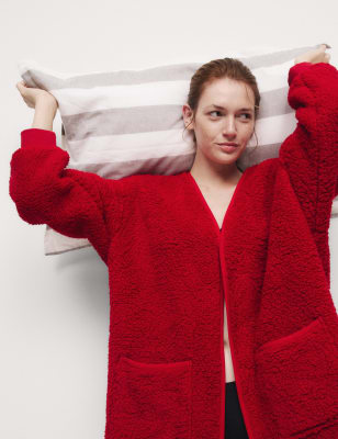 

Womens M&S Collection Teddy Fleece Dressing Gown - Redcurrant, Redcurrant