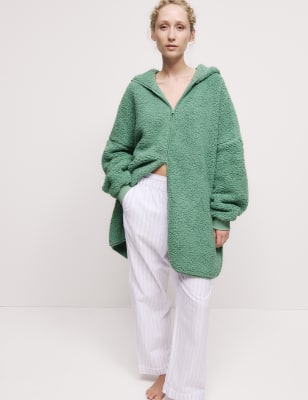 

Womens M&S Collection Teddy Fleece Hooded Lounge Cardigan - Green, Green