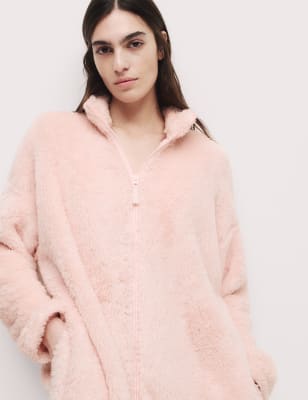 

Womens M&S Collection Fleece Full Zip Dressing Gown - Pink, Pink