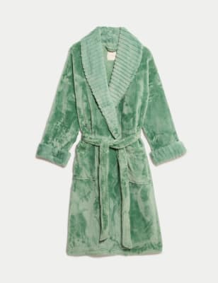 

Womens M&S Collection Fleece Faux Fur Trim Dressing Gown - Green, Green