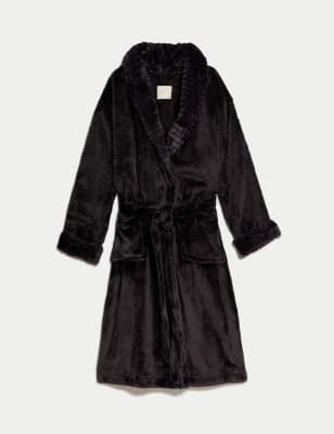 

Womens M&S Collection Fleece Faux Fur Trim Dressing Gown - Charcoal, Charcoal