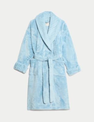 

Womens M&S Collection Fleece Faux Fur Trim Dressing Gown - Faded Blue, Faded Blue