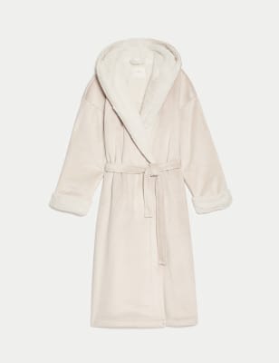 

Womens M&S Collection Fleece Borg Lined Hooded Dressing Gown - Opaline, Opaline