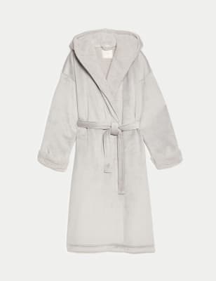 

Womens M&S Collection Fleece Borg Lined Hooded Dressing Gown - Grey, Grey