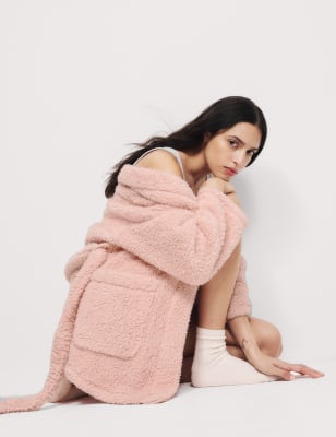 

Womens M&S Collection Teddy Borg Wrap Lounge Cardigan, Blush