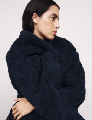 

Womens M&S Collection Teddy Borg Wrap Lounge Cardigan, Navy