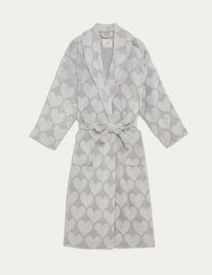 

Womens M&S Collection Fleece Heart Print Dressing Gown - Silver Grey, Silver Grey