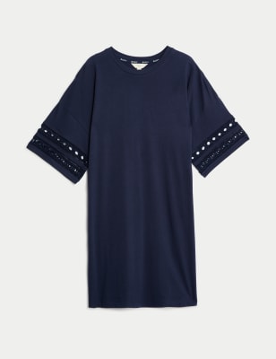 

Womens Body by M&S Pure Cotton Broderie Trim Nightdress - Navy, Navy