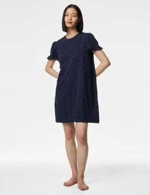 

Womens M&S Collection Pure Cotton Broderie Nightdress - Navy, Navy