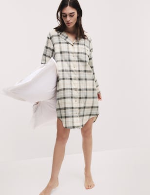 

Womens M&S Collection Cotton Rich Checked Nightshirt - Neutral, Neutral