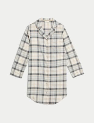 

Womens M&S Collection Cotton Rich Checked Nightshirt - Neutral, Neutral