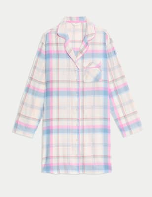 

Womens M&S Collection Cotton Blend Checked Nightshirt - Peach Mix, Peach Mix