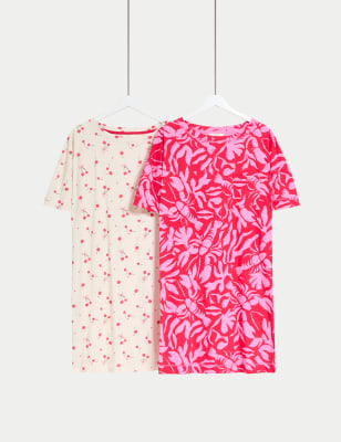 

Womens M&S Collection 2pk Pure Cotton Printed Nightdresses - Red Mix, Red Mix