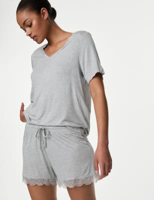 

Womens Body by M&S Body Soft™ Lace Trim Pyjama Shorts - Grey, Grey