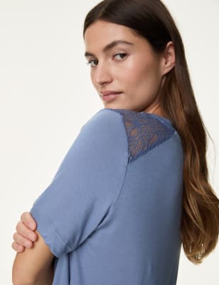 

Womens Body by M&S Body Soft™ Lace Detail Pyjama Top - Slate Blue, Slate Blue