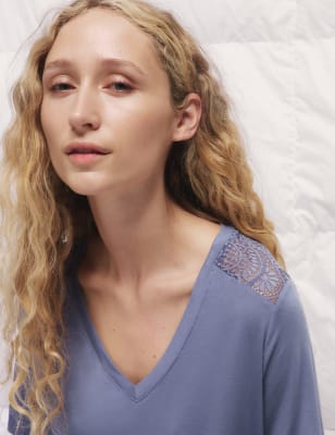 

Womens Body by M&S Schlafanzugoberteil mit Spitzendetail und Body Soft™ - Slate Blue, Slate Blue