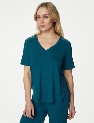 

Womens Body by M&S Body Soft™ Lace Detail Pyjama Top - Dark Teal, Dark Teal