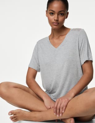 

Womens Body by M&S Schlafanzugoberteil mit Spitzendetail und Body Soft™ - Grey, Grey