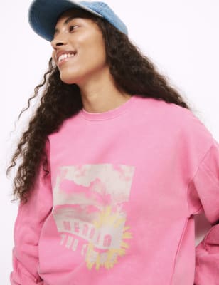 

Womens B by Boutique Cotton Rich Slogan Oversized Sweatshirt - Shocking Pink, Shocking Pink