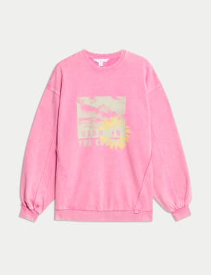 

Womens M&S Collection Cotton Rich Slogan Oversized Sweatshirt - Shocking Pink, Shocking Pink