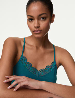 

Womens Body by M&S Body Soft™ Lace Trim Cami Top - Dark Teal, Dark Teal