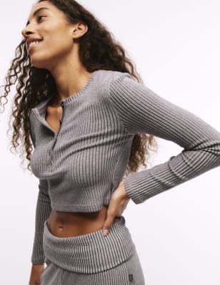 

Womens B by Boutique Geripptes Henley-Schlafanzugoberteil - Sable, Sable