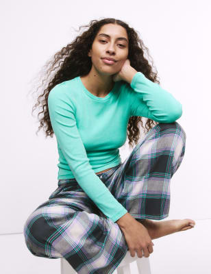 

Womens B by Boutique Cotton Rich Ribbed Pyjama Top, Bright Aqua
