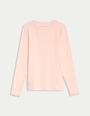 

M&S Collection Top corto informal acanalado con Pointelle de algodónWomens - Blush, Blush