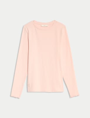 

Womens M&S Collection Cotton Rich Rib Pointelle Lounge Top - Blush, Blush