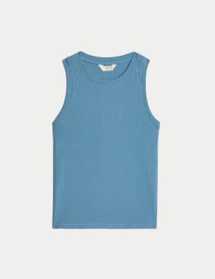 

M&S Collection Camiseta de pointelle de algodón de canaléWomens - Slate Blue, Slate Blue