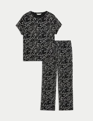 

Womens M&S Collection Cotton Rich Printed Pyjama Set - Black, Black