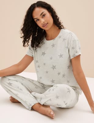 

Womens M&S Collection Cotton Rich Star Print Pyjama Set - Oatmeal Mix, Oatmeal Mix