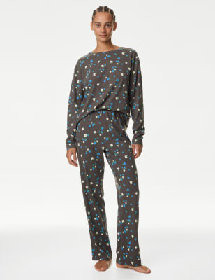 

Womens M&S Collection Cotton Rich Printed Pyjama Set - Charcoal Mix, Charcoal Mix