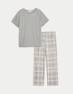 

Womens M&S Collection Cotton Rich Checked Pyjama Set - Grey Mix, Grey Mix