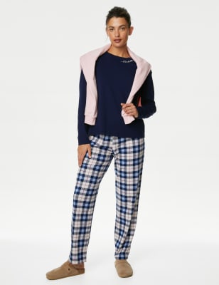 

Womens M&S Collection Pure Cotton Checked Pyjama Set - Navy Mix, Navy Mix