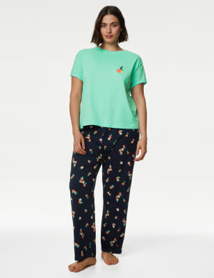 

Womens M&S Collection Pure Cotton Printed Pyjama Set - Bright Mint, Bright Mint